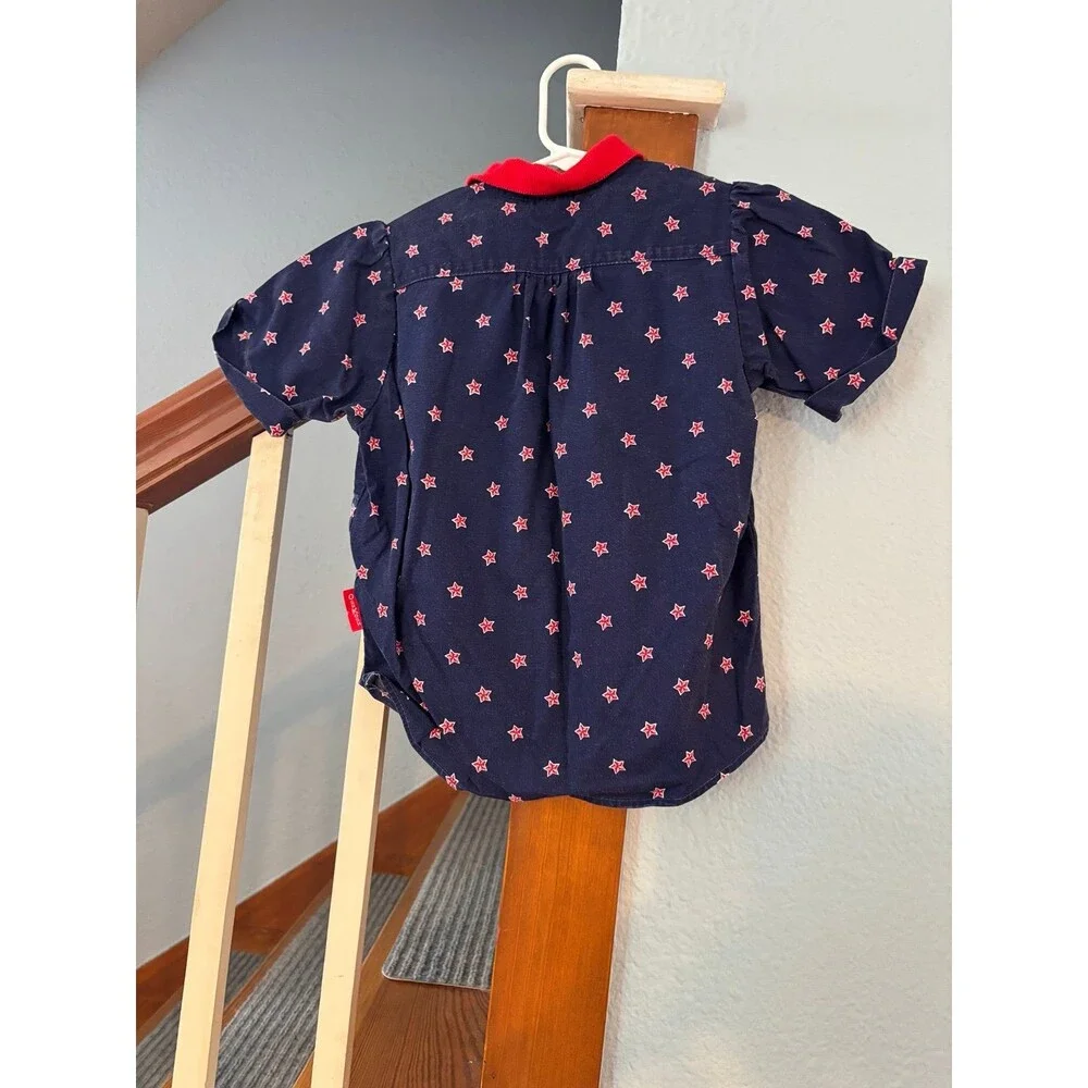 Vtg OshKosh B'gosh Blue Red Star Print Button Down Shirt Size 6 USA patriotic